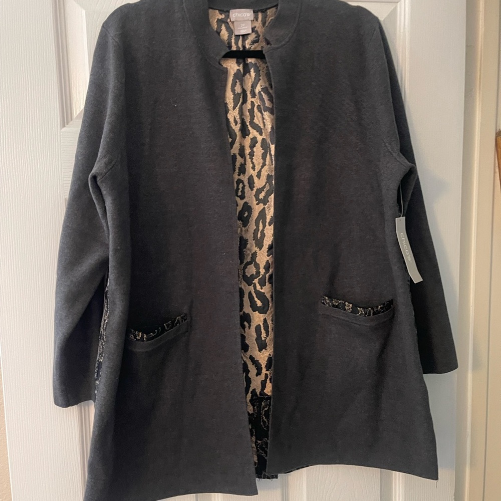 Chico's Black Blazer with Leopard Print Lining